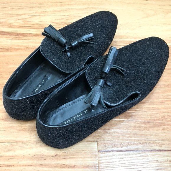 Black Glitter Loafers - Picture 1 of 9